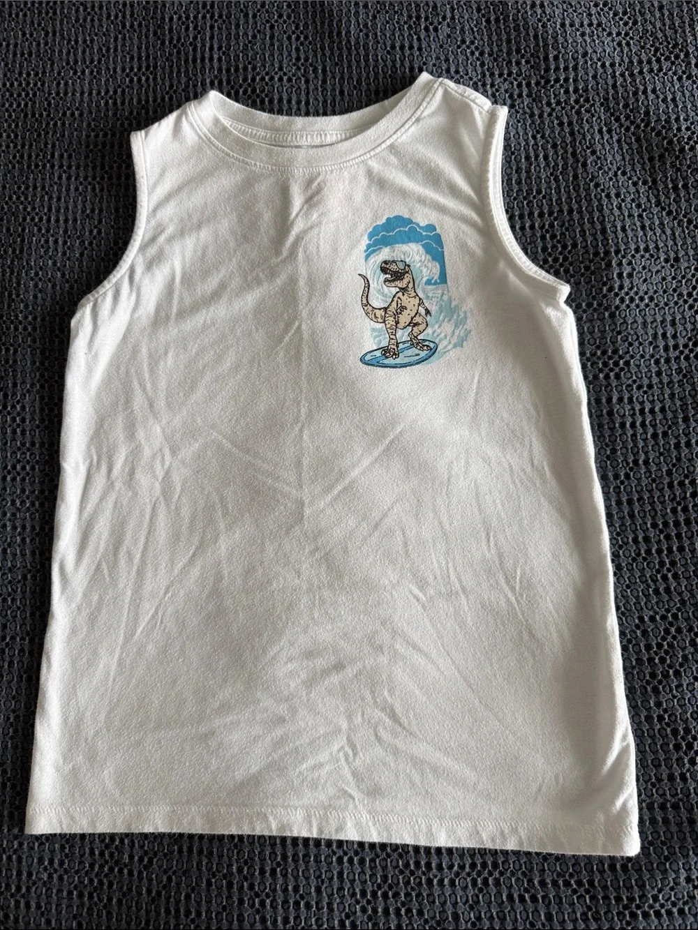 Cat & Jack White Tank with Blue Surfing Dino Graphic